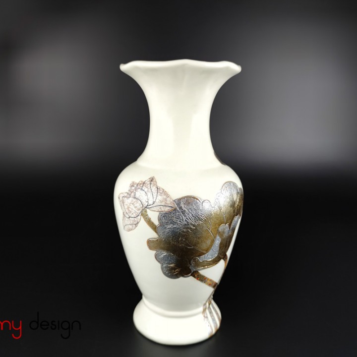 White ceramic vase with hand-painted lotus  Size L//15*H30 cm